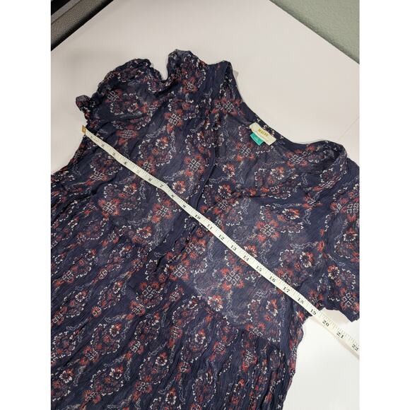 Anthropologie Top Womens 1X Blue Maeve Sheer Blouse Tunic - Picture 8 of 10